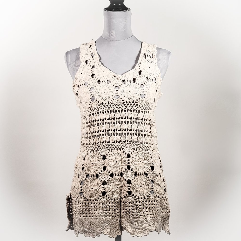 Cream Floral Crochet Tank Top Beach Cover up From Caribbean
